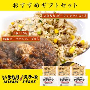 【送料無料】いきなり！ガーリックライス320g×3個＆ビーフハンバーグ150g×3個特売セット ビーフ ハンバーグ 牛 肉 お肉 肉汁