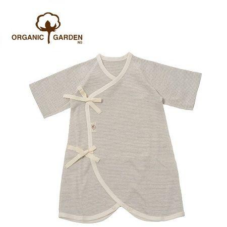 オーガニックガーデン 細めのボーダー柄がかわいいフライス生地　コンビ肌着ひもタイプ　オーガニックコッ...