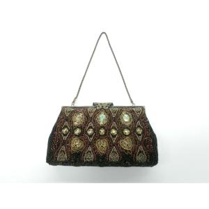 和装バッグ 優品 ビーズバッグ フォーマル 華文 幾何学 茶色 ビーズ