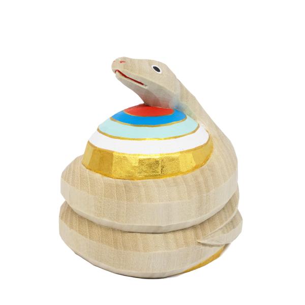 2025干支置物「巳」へび(木地) 特大サイズ/奈良一刀彫/人形/ヘビ/へび/巳