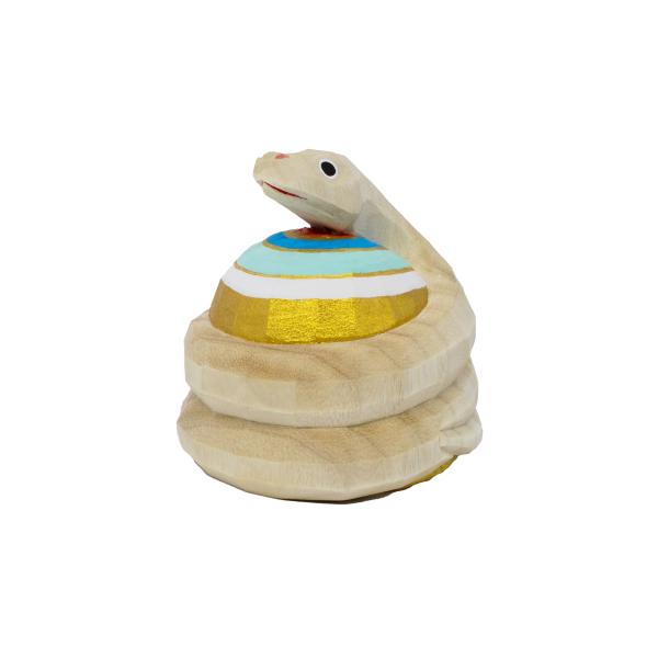 2025干支置物「巳」へび(木地) 大サイズ/奈良一刀彫/人形/ヘビ/へび/巳