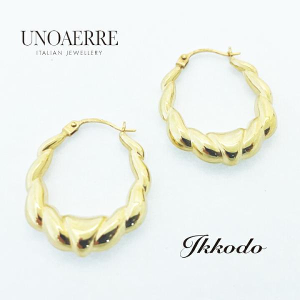 ボーナスストア＋10% UNOAERRE ウノアエレ K18イエローゴールドフープピアス グロス仕上...