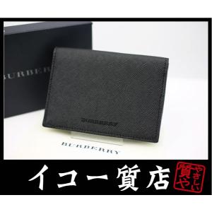 バーバリー　カードポケット付きパスケース　ブラックレザー　未使用品　贈り物最適｜iko78com