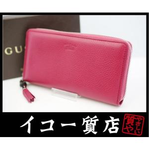 イコー質店　グッチ　バンブータッセル ラウンドファスナー長財布　307984　レザー　ピンクレッド　...
