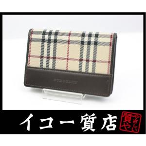 イコー質店　バーバリー　★未使用・保管品　名刺入れ/カードケース　ノバチェック×ブラウンレザー　RY5436｜iko78com