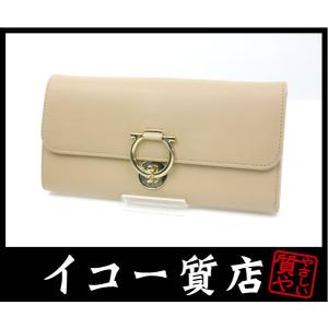 イコー質店　フェラガモ　★人気デザイン　ガンチーニ　二つ折り長財布　22D182　ベージュレザー　美...