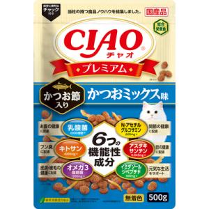 いなば チャオプレミアム かつお節入り かつおミックス味 500g P-259 1ケース12個セット｜ikoapetfood