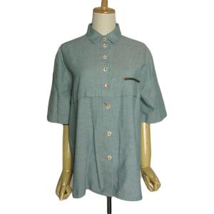 Perry 半袖 カントリーシャツ チロルシャツ レディース L〜XL位 古着 ヨーロッパ 民族衣装 緑色系｜ikokuya