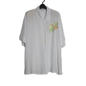 花柄の刺繍入り 白色 シャツ ホワイト ブラウス レディース XLサイズ位 半袖 ヨーロッパ 古着｜ikokuya
