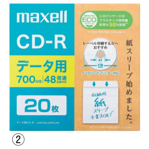 封筒 データ用ＣＤ−Ｒ（２０枚）紙スリーブ maxell