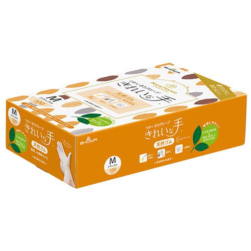 手袋 ゴム手袋 きれいな手 天然ゴム手袋（１００枚） M（80/190mm） ショーワグローブ