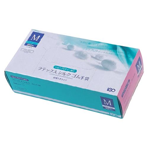 手袋 ゴム手袋 ラテックスシルクゴム手袋（１００枚） M（約80/190mm） アイ・ジー・オー
