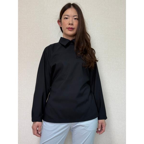 すいすい ブラウス 手話通訳 手話 レディース 襟付き 無地 紺 七分袖