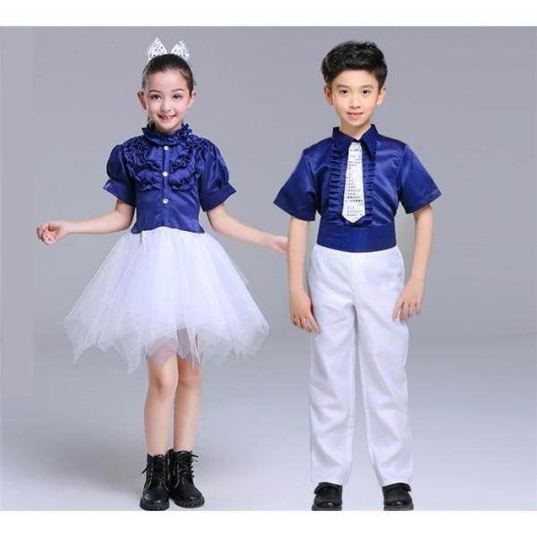 子供演出服　キッズダンス衣装　女の子　ふんわり ワンピース　ドレス　男の子　シャツ　ズボン　キッズセ...