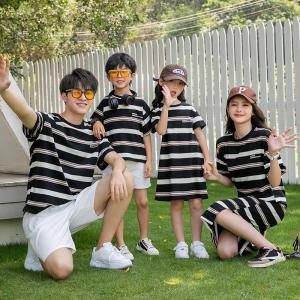 親子ペアルック 親子お揃い ストライプ柄 Tシャツ ワンピース 男の子 女の子 半袖 家族お揃い レディース メンズ キッズ カップル ペアルック