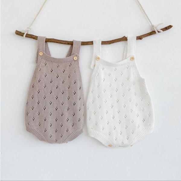 【値下げ】ベビー ロンパース 女の子 男の子 かわいい おしゃれ ニットサロペット 透かし編み スト...