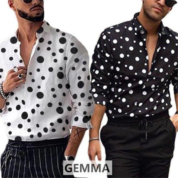 メンズシャツ水玉ドットきれいめ着こなしカジュアルシャツドット 柄欧米風 ドレスシャツコットン長袖出か...