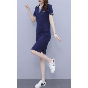 adidas（アディダス） 半袖ポロワンピース ネイビー×白 スカート部分総 