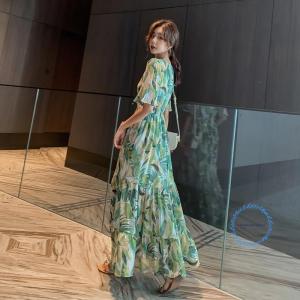 レディースワンピース半袖ロングマキシ丈花柄ボタ...の詳細画像4
