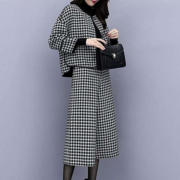 ジャケット ワイドパンツ 2点セット 千鳥格子 セットアップ ノーカラージャケット ショート丈 ツイ...