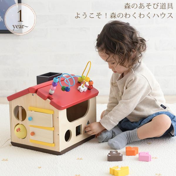 木のおもちゃ 型はめ パズル ビーズ 知育玩具 森のあそび道具 ようこそ！森のわくわくハウス 818...