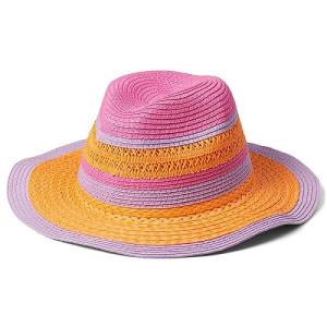 Badgley Mischka バッジリーミシュカ レディース 女性用 ファッション雑貨 小物 帽子 Straw Fedora with Open Weave Detail and Contrast Stripes Combo - Cr..｜ilovela