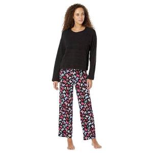 HUE ヒュー レディース 女性用 ファッション パジャマ 寝巻き Butterfly Fluffy Chenille Pajama Set - Black｜ilovela