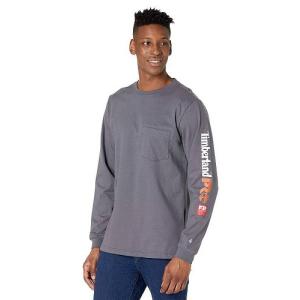 Timberland PRO ティンバーランド メンズ 男性用 ファッション Tシャツ FR Cotton Core Long Sleeve Pocket T-Shirt with Sleeve Logo - Charcoal｜ilovela