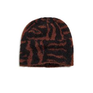 Madewell レディース 女性用 ファッション雑貨 小物 帽子 ビーニー ニット帽 Zebra-Print Beanie - True Black｜ilovela