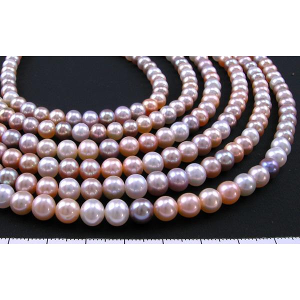 淡水パール ミックス色、セミラウンド(卵)6-6.5mm /40cm