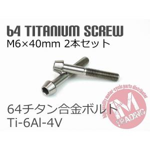 64チタンボルト テーパーキャップ M6×40mm P1.0 2本セット ゆうパケット対応焼き色なし Ti-6Al-4V  ブレーキマスター等に◇｜im-trading