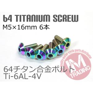 64チタン合金スクリーンボルト M5×16mm P0.8 6本セット ゆうパケット対応 焼き色付きTi-6Al-4V GR5 カウルボルト