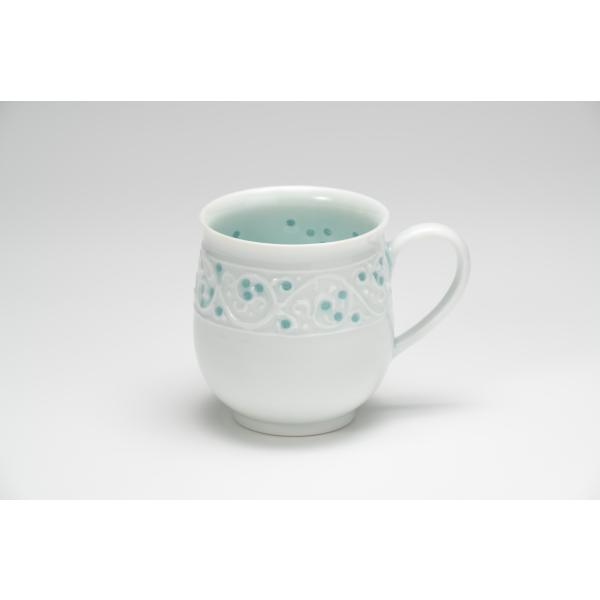 青白磁　蛍手イッチン　マグカップ　　笠間焼