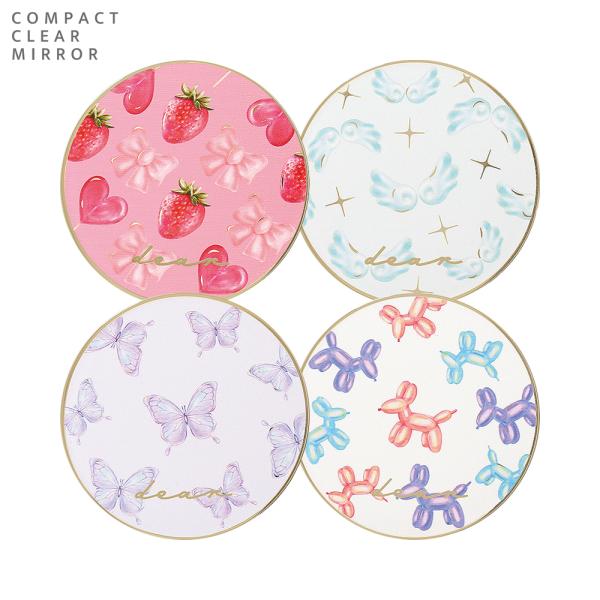 手鏡 ミラー キラキラ プレゼント 拡大鏡 等倍鏡 コンパクトクリアミラー Y2Kモチーフ イチゴ ...