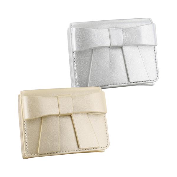 三つ折り財布 ミニ財布 レディース メンズ 財布 ウォレット ミニウォレット メタリック ビックリボ...