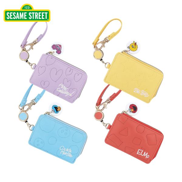 パスケース メンズ レディース 定期入れ 小銭入れ ICカード リール付き セサミストリート クッキ...