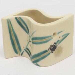 中古 茶道具 水指 水差し 高取焼き 管耳付 四方 高取八仙作 高取焼 塗