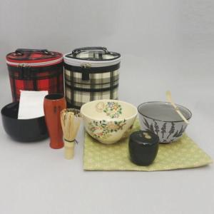 茶道具 野立籠 野点籠 野立バッグ9点セット 赤又はベージュ