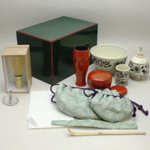 茶道具 茶箱セット 利休茶箱 面朱青漆茶箱 茶箱8点セット