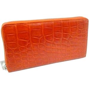 クロコダイル 長財布 ラウンドファスナー シャイニング オレンジ