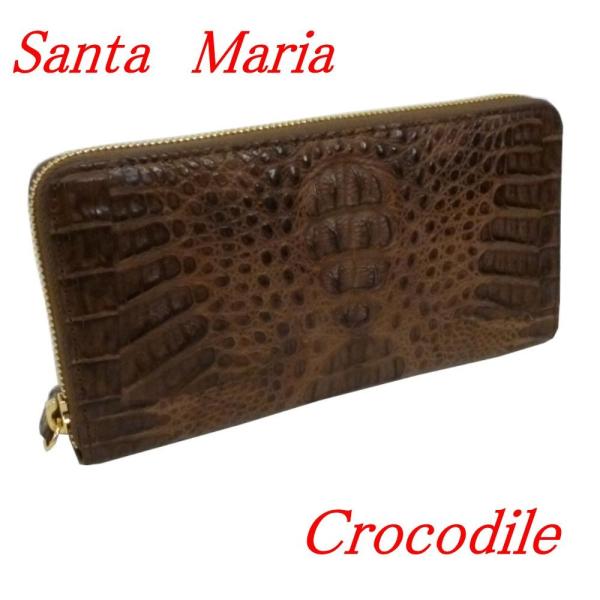 [サンタマリア]クロコダイル 財布 メンズ ラウンドファスナー 長財布 カイマン ワニ革 マットHB...
