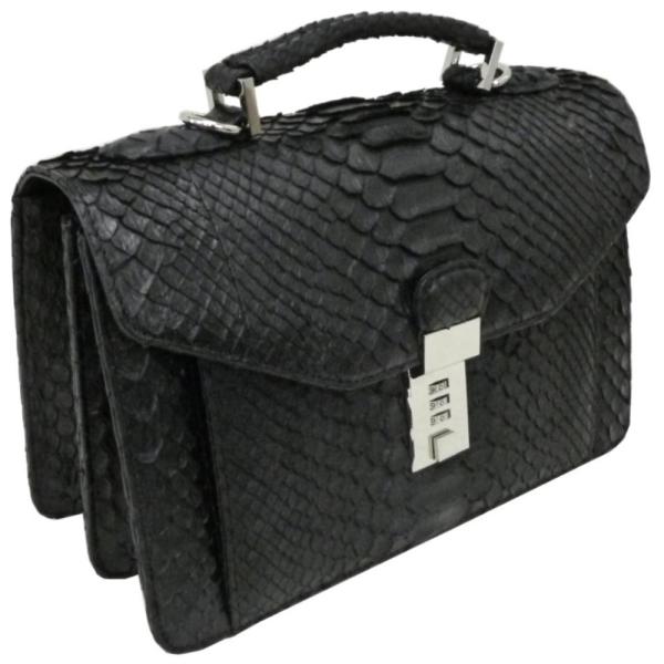 [サンタマリア]パイソン セカンドバッグ 蛇革　メンズ(ブラック） Santa Maria