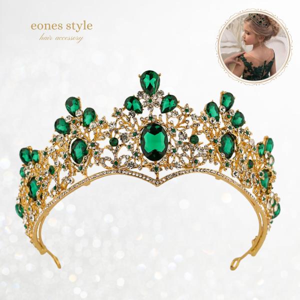 ヘアアクセサリー ジャスミン アラジン ティアラ ヘッドドレス 手作り  髪飾り エメラルドグリーン...