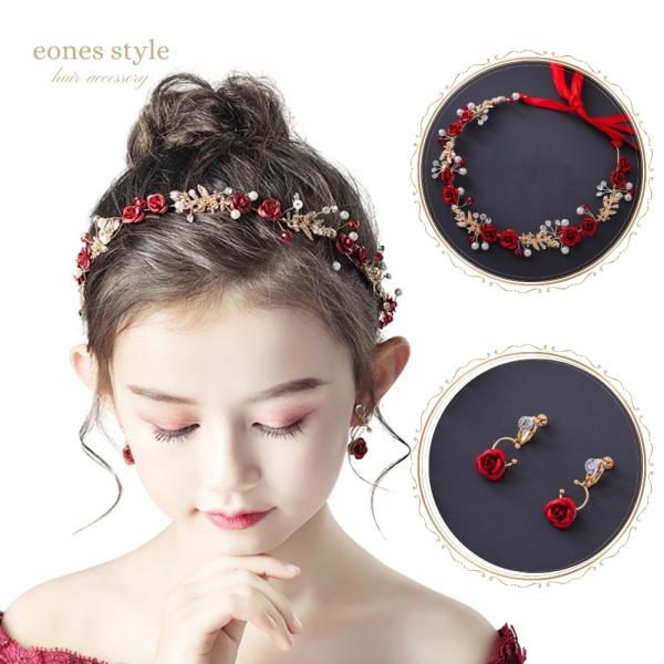 ヘアアクセサリー ヘッドドレス 子供 髪飾り 女の子 花 薔薇 フラワー ティアラ カチューシャ ラ...