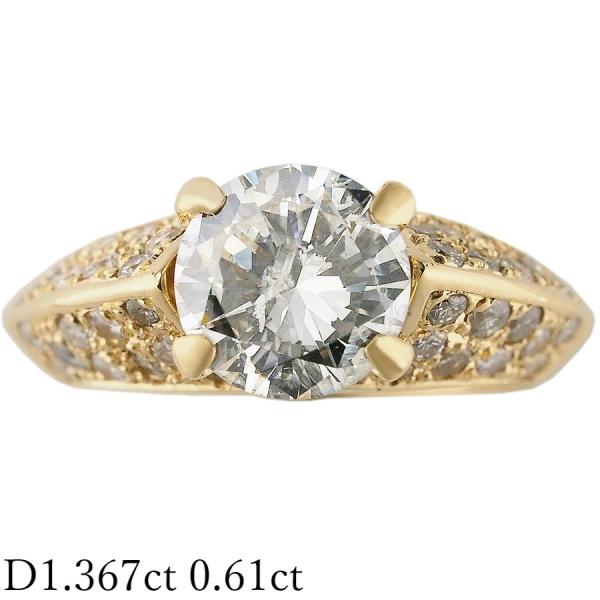 G-I1-G ダイヤモンド/1.367ct ダイヤ/0.61ct リング K18YG 14号 ソーテ...