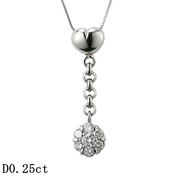 ダイヤモンド/0.25ct フラワー ハートモチーフ ネックレス Pt900 /Pt850