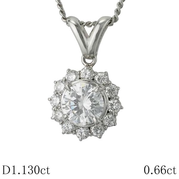 H-SI1-VG ダイヤモンド/1.130ct ダイヤ/0.66ct デザイン ネックレス Pt90...