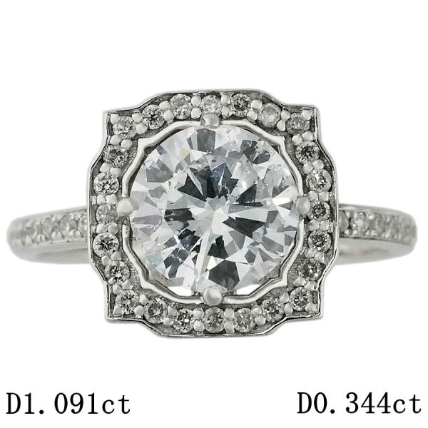 E-SI2-G ダイヤモンド/1.091ct ダイヤ/0.344ct リング K18WG 9号 ソー...