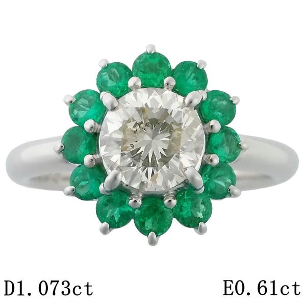 VLB-I1-F ダイヤモンド/1.073ct エメラルド/0.61ct フラワーモチーフ リング ...