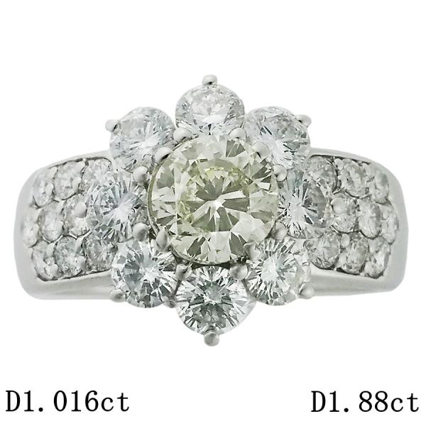 VLY-SI1-F ダイヤモンド/1.016ct ダイヤ/1.88ct フラワーモチーフ リング P...